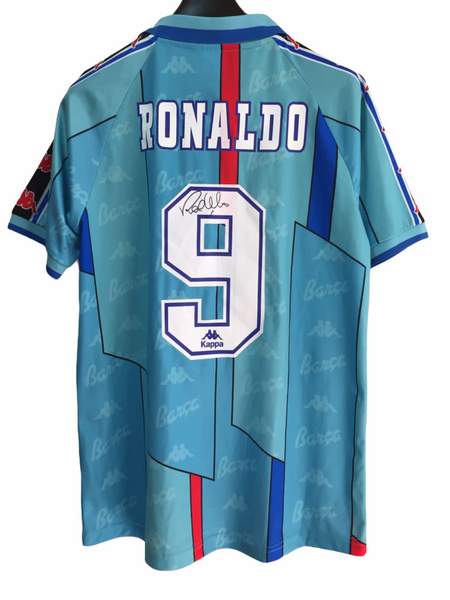 当時物 97-98 バルセロナ (A) ロナウドフェノーメノ M1625m 1997 Barcelona Spain Ronaldo Brazil Signed Signed (M) – Proper Soccer